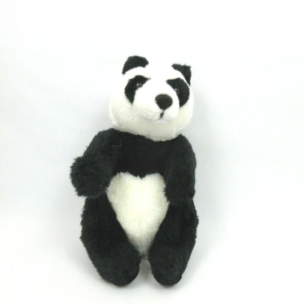 E&J Classic Plush Sitting Panda Bear 10" Tall Black White Heart Shaped Tummy Fur